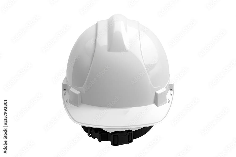 Fototapeta premium White protective hard hat with black suspension strap