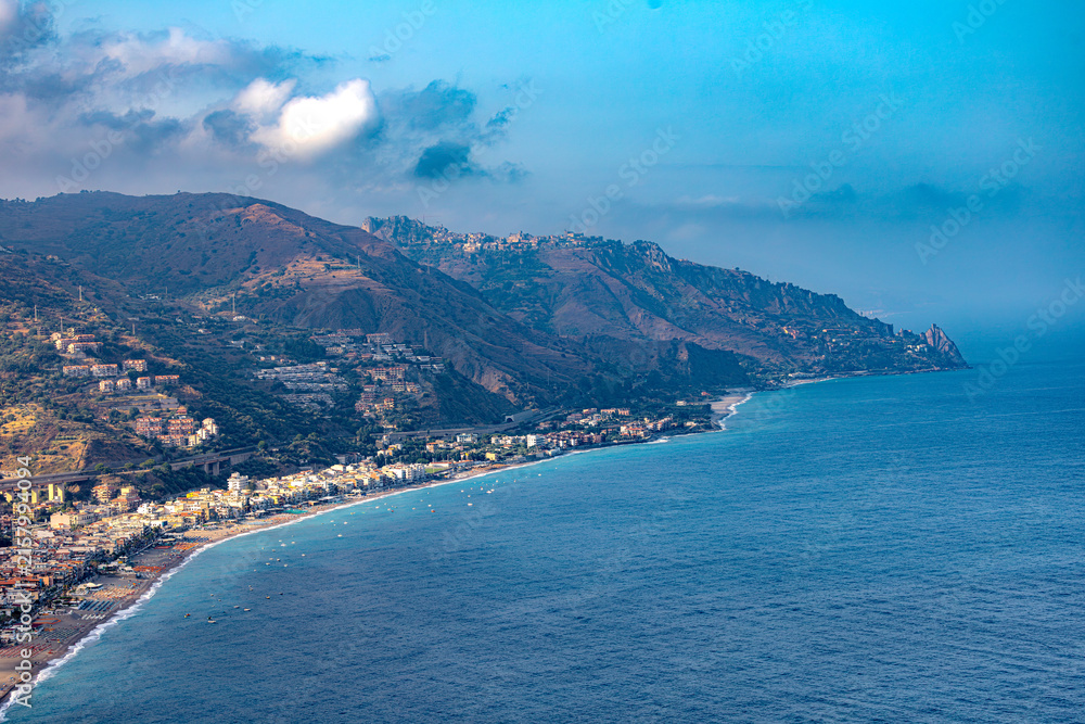 Naklejka premium Taormina region and city in Sicily south of Italy