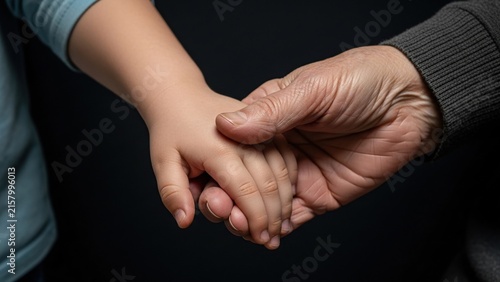 Elderly Hand Holding Small Child Hand Together