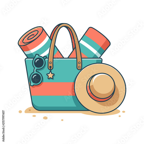 Beach Bag with Summer Accessories Vector Illustration