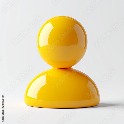 Minimalist 3D yellow user avatar icon, simplified head-and-shoulders silhouette, isolated on white background, modern social media profile and digital identity concept. Close-up.