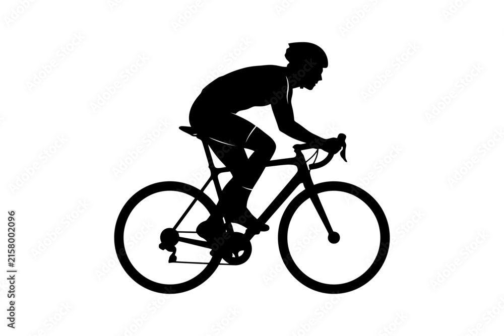Fototapeta premium Silhouette of adult male cyclist riding a road bicycle.