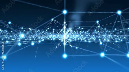 Abstract digital network connection of glowing blue light points and lines, representing data
