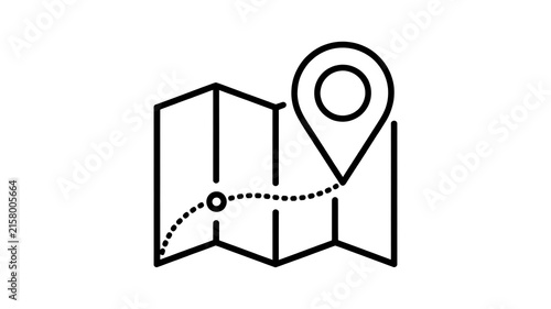 Black line icon of a paper map with a location pin marker