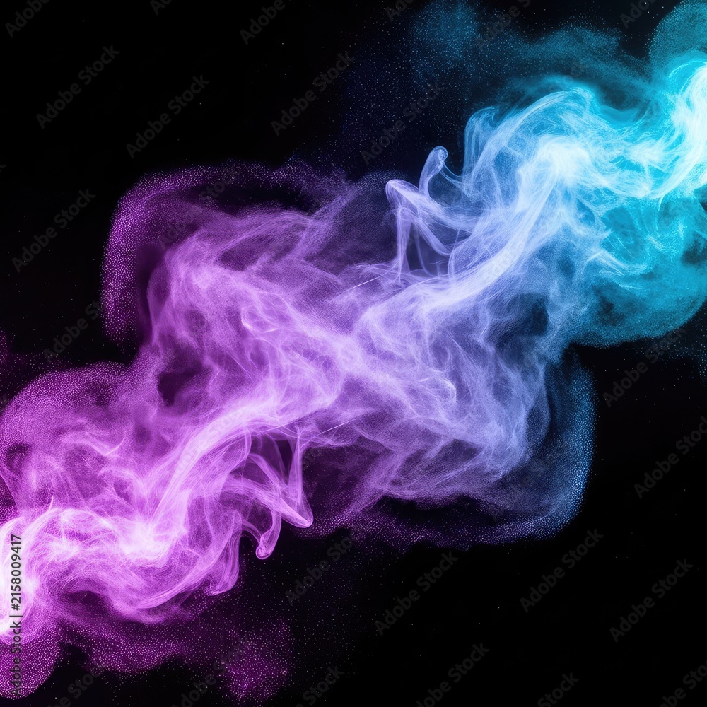 Fototapeta premium Swirling plumes of ethereal violet and azure mist dancing across a dark canvas, creating a fluid and energetic artistic composition, smooth, azure, modern