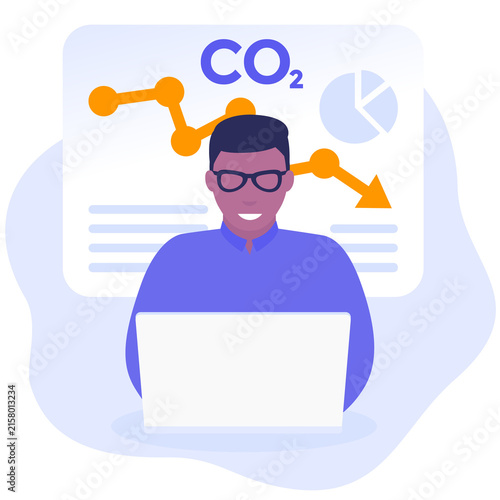 co2 gas, carbon emission reduction, man analyzing data