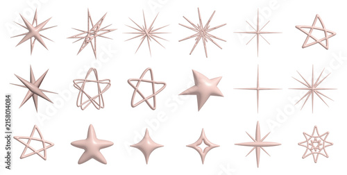 light icon, 3d sparkle, geometric star icon in penrose wireframe style, design asset collection, sharp light-burst shape, plump star, unique star design, light shape, set of star shapes
