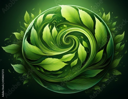 green planet with swirling leaves eco friendly theme wallpaper design