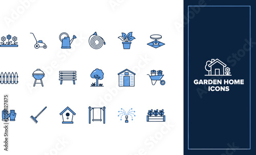 Essential Garden and Home Outdoor Icons Collection Line Art Vector Set for Backyard Care, Planting, and Leisure Activities – Modern Graphic Elements for Landscaping and Hobby Enthusiasts