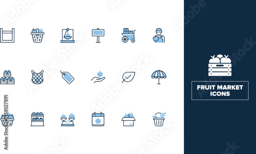 Professional Fruit Market and Grocery Store Linear Icon Set for Fresh Produce Retail and Agriculture Business