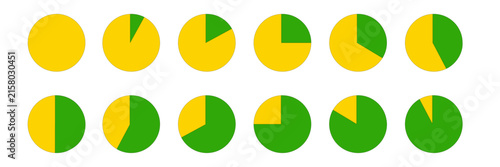 Abstract geometric composition featuring rows of colorful circular shapes divided into different segments and patterns. Bright modern design element for educational materials, children's graphics