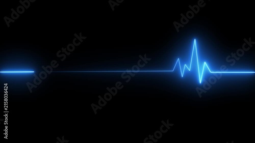 Glowing red neon heart pulsating with electrocardiogram line on dark grid background medical cardiology health 4K HD video..
