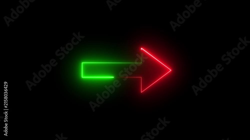 Arrow-shaped neon sign. Neon arrow symbol icon. Directional sign arrow points to the right ,Abstract directional neon arrow icon animation. road sign arrow left to right side