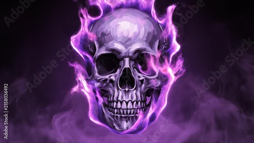 Purple Flaming Skull Halloween Horror Animation