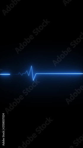 Glowing red neon heart pulsating with electrocardiogram line on dark grid background medical cardiology health 4K HD video..