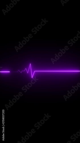 Glowing red neon heart pulsating with electrocardiogram line on dark grid background medical cardiology health 4K HD video..