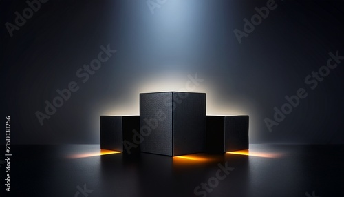 black cubes with glowing light modern 3d geometric composition for product display