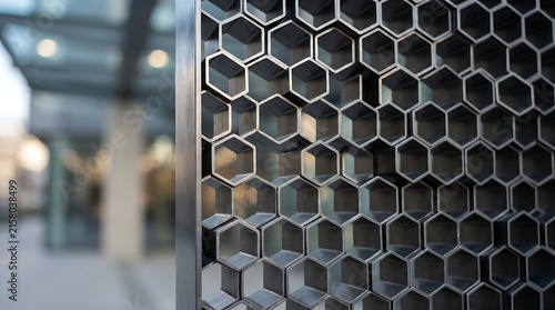 Close-up view of hexagonal honeycomb structure with natural light