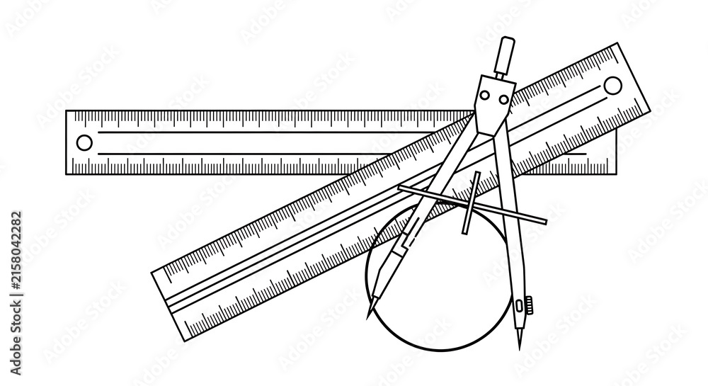 Fototapeta premium Technical Drafting Tools Ruler Compass Protractor Vector Illustration