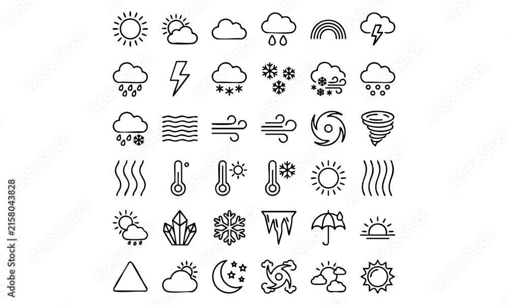 Fototapeta premium Weather forecast and climate line icon set vector illustration with forecast