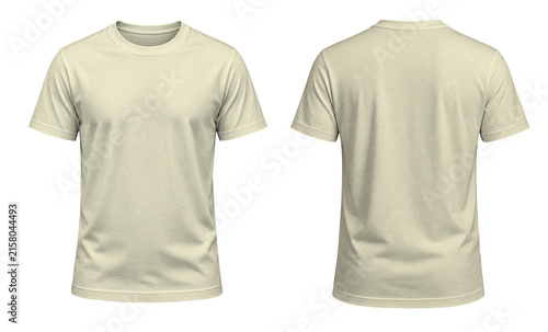 Cream Short Sleeve T-Shirt Front and Back on Transparent Background