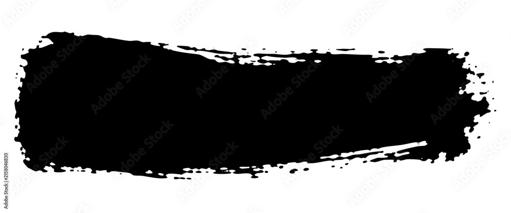 Fototapeta premium Black paint brush stroke banner with grunge rough edges, hand painted ink smear texture on white background 