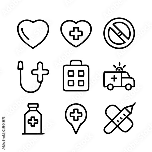 Set of professional healthcare and medical line icons for clinic and hospital design