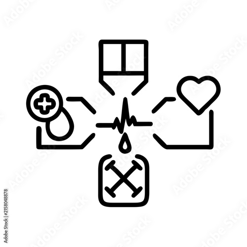 Medical healthcare icon set with heart pulse and blood drop symbols for clinical design.