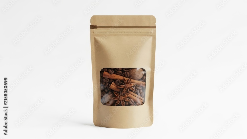 Fototapeta premium Brown kraft spice pouch with window