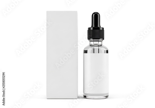 Elegant white dropper bottle with minimalist packaging beside it on a plain background
