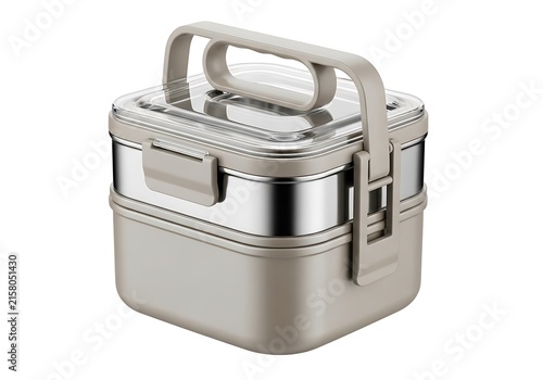 Stylish stainless steel double-tiered food container with handles for storage and transport