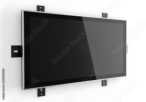 Modern wall-mounted flat screen television with sleek mounting brackets and minimalist design