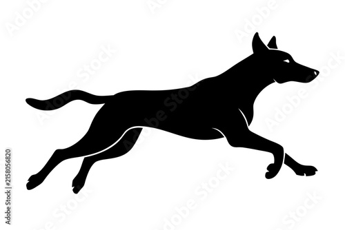 running dog silhouette, dog black icon vector