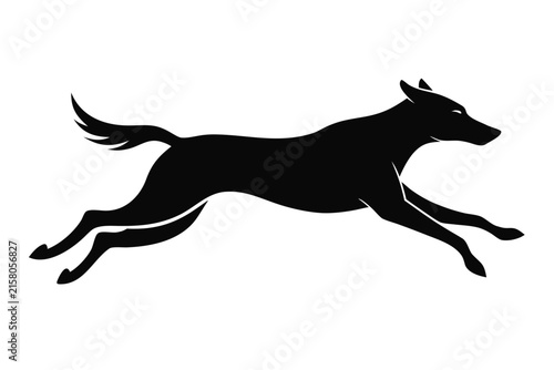 running dog silhouette, dog black icon vector