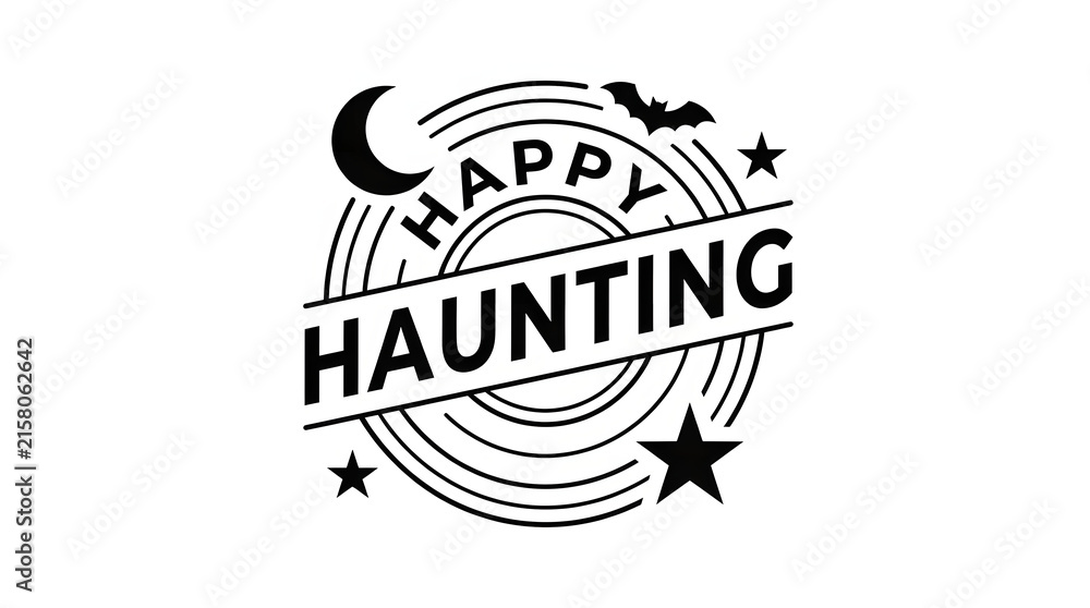 Obraz premium Black and white vintage style halloween typography design featuring a happy haunting message for seasonal projects