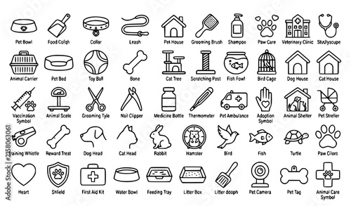 50 Pet Care Veterinary and Animal Service Editable Line Vector Icons