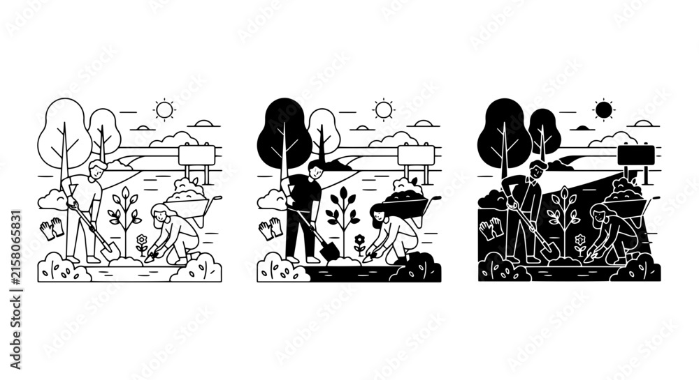 Obraz premium Gardening Icons, Planting Vector Set, Eco-Friendly Community Activity, Organic Farming Graphics