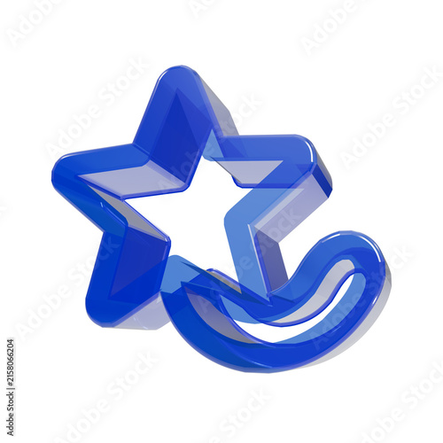 Blue Star and Crescent Moon 3D Icon Glossy Shape Isolated on Black