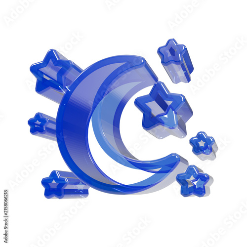 Moon and stars 3D icon glossy blue glass style for night sky design