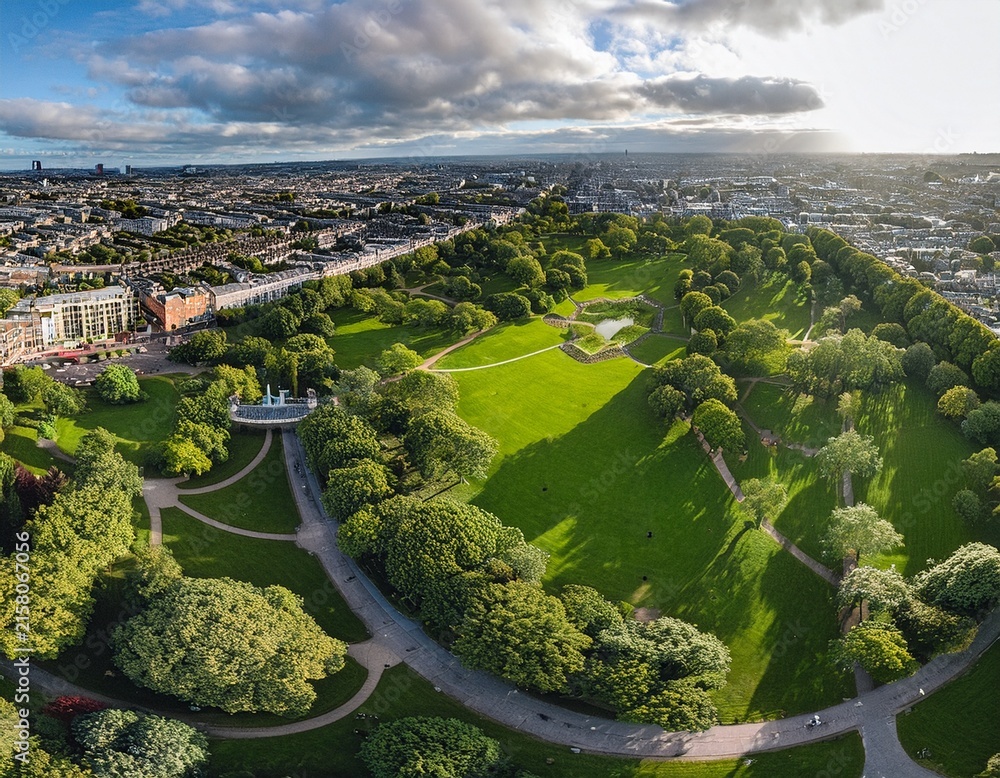 Obraz premium aerial view of st stephen s green dublin showcasing the park s layout and vibrant greenery green space greenery