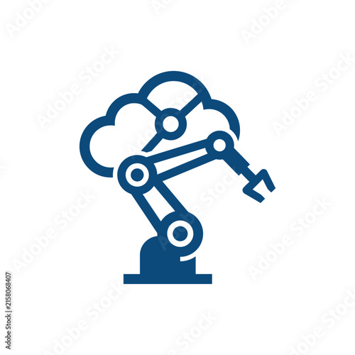 A blue icon showing a robotic arm and cloud computing symbol