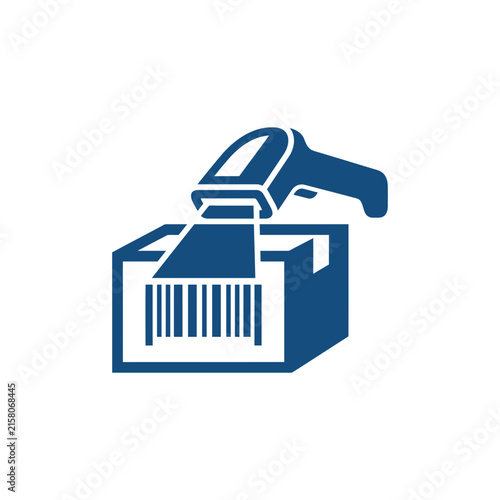 A blue icon showing a scanner reading a cardboard box label