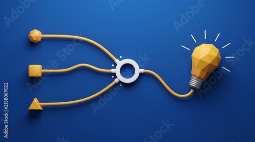 Obraz na płótnie Information Synthesis Concept Merging Diverse Data Inputs to Create Single Bright Light Bulb Idea