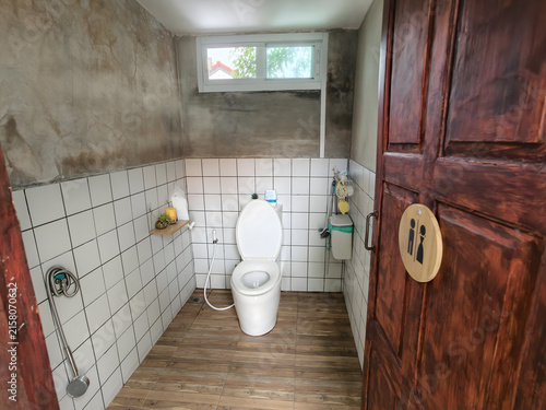 Toilet interior design, Simple life, Very simple life and use minimal lifestyle concept. small bathroom,  interior, lifestyle, concept, simple, hospitality, function, usually, usual, white, door