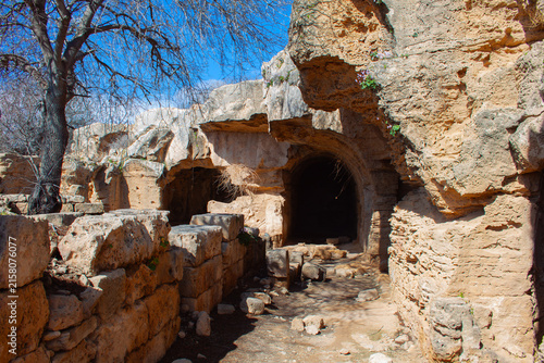Archaeological site of Nea Paphos on Cyprus island. Rock-cut eraly Christian Basillica