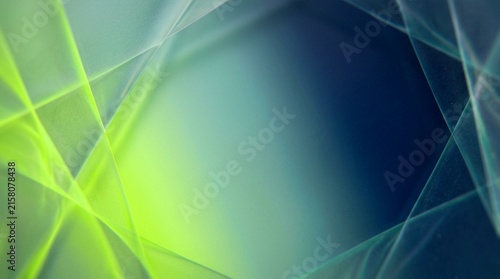 Abstract geometric background with glowing green and blue curved lines and elegant modern light effects