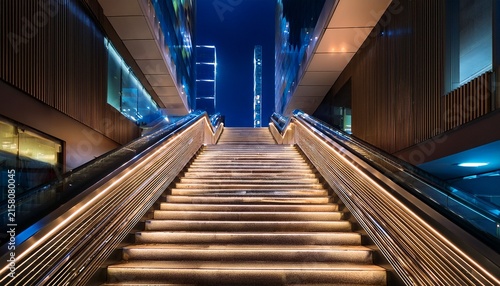 modern illuminated stairs leading to a building