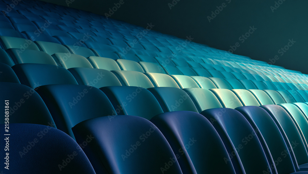 Fototapeta premium Clean Empty Auditorium Seats in Dark Performance Venue with Copy Space