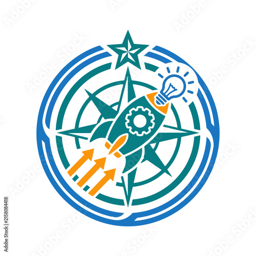 A creative rocket icon featuring a lightbulb and gear symbol