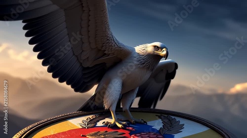 Eagle with Wings Spread on Colombian Flag Shield a Majestic National Symbol